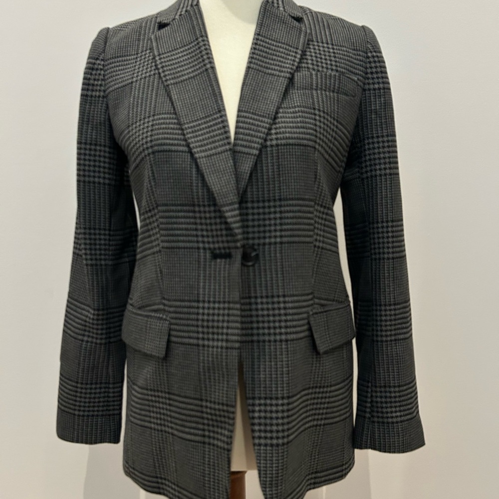 LOFT Charcoal and Black Checkered Blazer